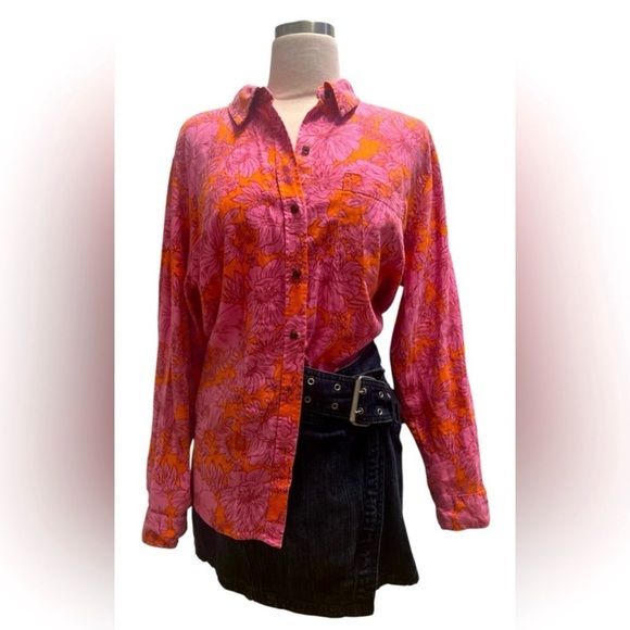 Universal Thread Pink and Orange Floral Button Down Shirt - Picture 1 of 6